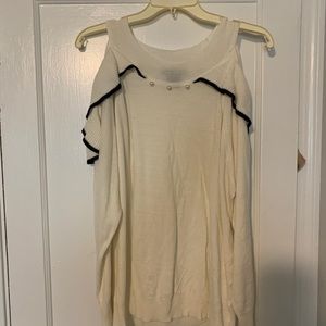White Cold-Shoulder Sweater with pearls